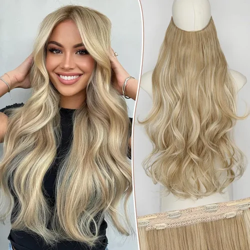 Vista 36 de KooKaStyle Extensiones de Cabello con Alambre Invisible, Largas, Lacias, en Capas, Sintéticas con Alambre Transparente, Tamaño Ajustable, 6 Clips
