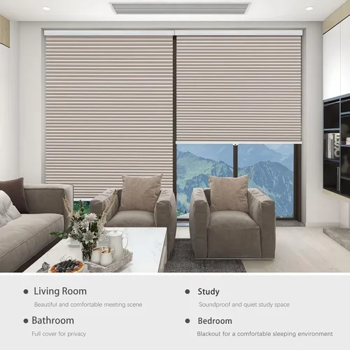 Vista 4 de Changshade Persianas celulares para ventanas de interior y ventanas opacas sin cable, persianas opacas de panal de 1 pulgada, plisadas, sin