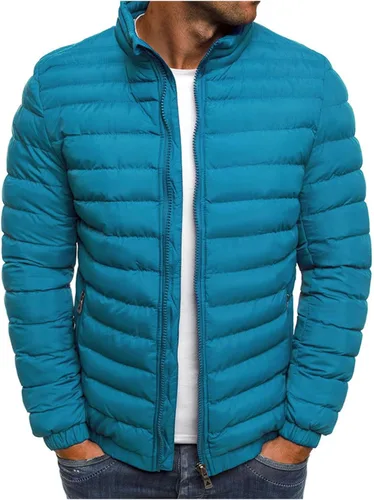 Vista 6 de Chaqueta bomber para hombre, ligera, para otoño, invierno, con cremallera, acolchada, resistente al viento, abrigo de plumón