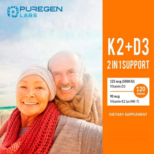 Vista 3 de Fórmula 2 en 1 de alta potencia 90mcg de vitamina K2 (MK7) y 5000 UI Suplemento de vitamina D3 I Fórmula sin OMG, fácil de tragar vitamina D
