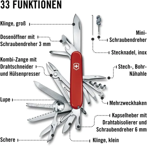 Vista 5 de Victorinox Swiss Champ - Cuchillo suizo del ejército, 33 funciones, navaja de bolsillo de fabricación suiza con hoja grande, destornillador, cincel