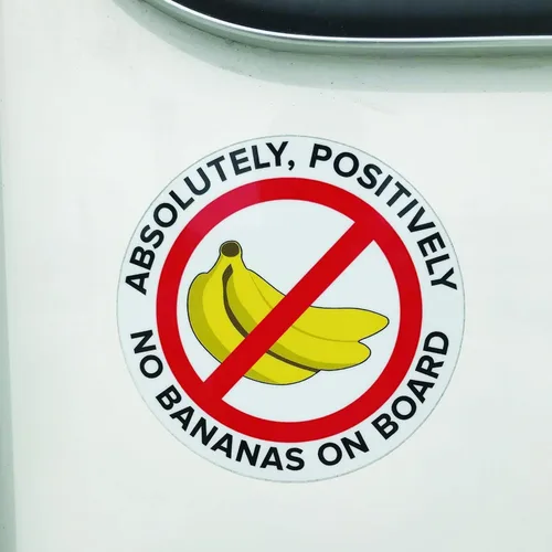 Vista 4 de Absolutely No Bananas On Board, divertidas calcomanías de vinilo para barcos, paquete de 2 calcomanías circulares de 6 pulgadas impresas en vinilo