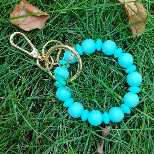 Vista 9 de Junyuerly Llavero de silicona con cuentas para mujer, pulsera elástica para llavero
