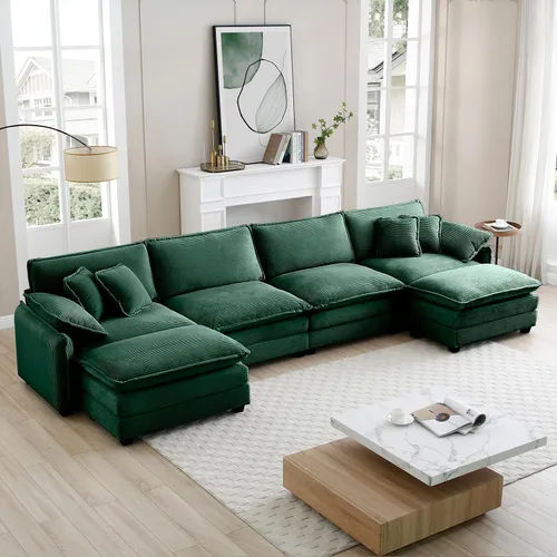 Vista 95 de Sofá Loveseat Grande en Beige y Blanco de 194.8 cm, Sofás Seccionales de 2 Plazas Grandes para Sala de Estar, Sofá Seccional Modular de Tela