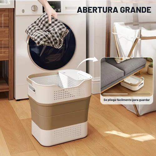 Vista 3 de TECHMILLY - Canasta plegable de plástico para la ropa sucia con asas, cesto portátil de 35L de goma, contenedor/organizador desplegable con cesta