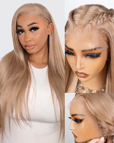 Vista 14 de Arabella 20/Rubio Ceniza Ombre Pelucas de encaje frontal 5x6 de cabello humano, listas para usar, sin pegamento, pelucas de cabello humano
