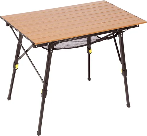 Vista 12 de PORTAL Mesa de camping plegable portátil con patas ajustables, mesa plegable de aluminio mesa enrollable con bolsa de transporte para exteriores