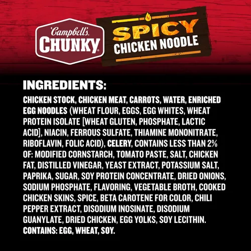 Vista 3 de Campbell's Chunky Sopa, sopa picante de fideos con pollo, lata de 18.6 oz