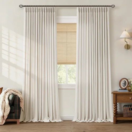 Vista 70 de TWODRAPES Juego de 2 paneles de cortinas plisadas de lino de 96 pulgadas de Avena