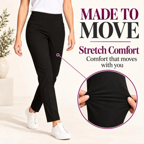 Vista 4 de SLIM-SATION Ropa de golf para mujer - Pantalón de pierna recta de ajuste regular con bolsillos para mujer Negro
