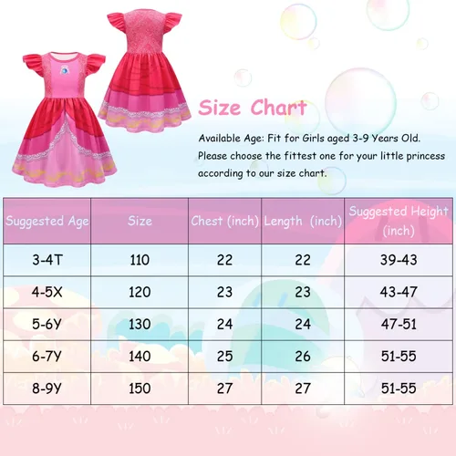 Vista 3 de HAZOOR Disfraz de princesa melocotón para niñas, vestido de cosplay de princesa Super Brothers