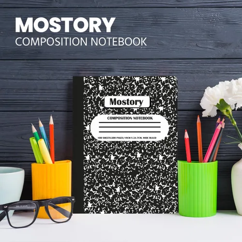 Vista 8 de MOSTORY Paquete de 5 cuadernos de composición – 200 páginas con rayas anchas (100 hojas), tamaño 7.5 x 9.75 pulgadas, suministros escolares a