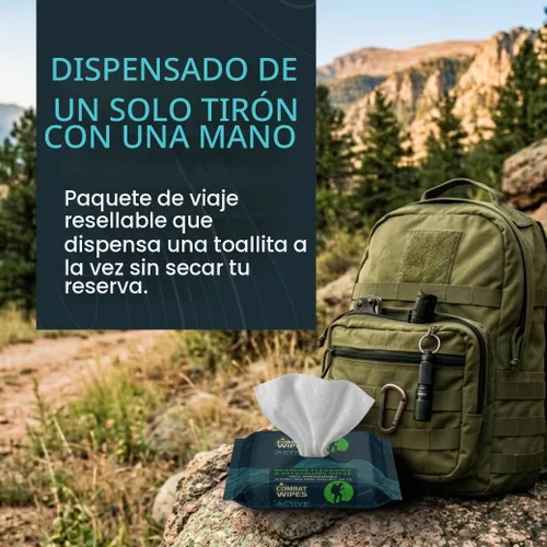 Vista 6 de Combat Wipes ACTIVE - Toallitas húmedas para exteriores, equipo de campamento extra grueso, biodegradable, limpieza corporal y de manos, paños