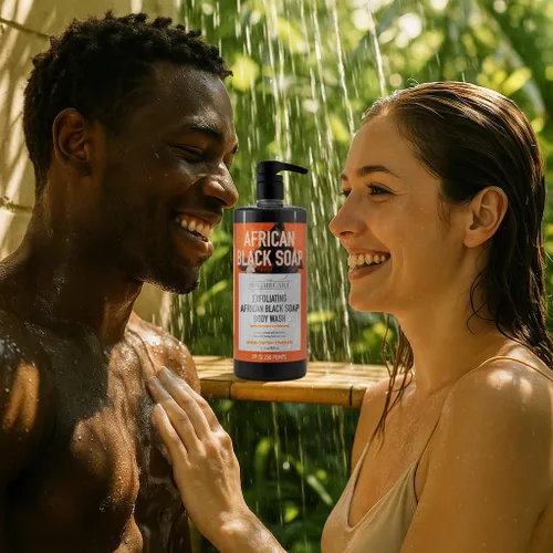 Vista 4 de Jabón negro africano exfoliante con coco y carbón, exfoliante, suavizante, estimulante, 32 onzas