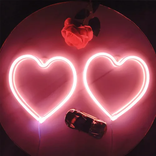 Vista 16 de 2 letreros de neón de corazón de San Valentín, funciona con pilas, luces LED de neón rosa, decoración de pared para dormitorio, cocina, puerta, 2rosa