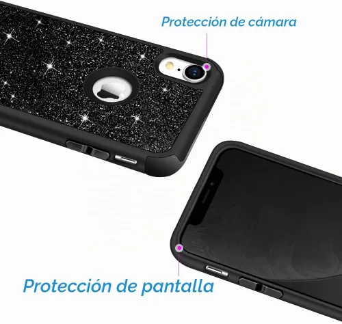 Vista 5 de Hython Compatible con Funda para iPhone XR, Protector Defensor de Cuerpo Completo de Servicio Pesado con Purpurina Brillante Reluciente, Carcasa