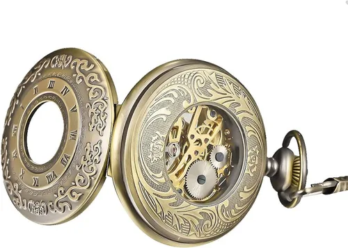 Vista 3 de Carrie Hughes Reloj de bolsillo mecánico rococo steampunk vintage para hombre con cadena regalos de Navidad APW12 retro steampunk