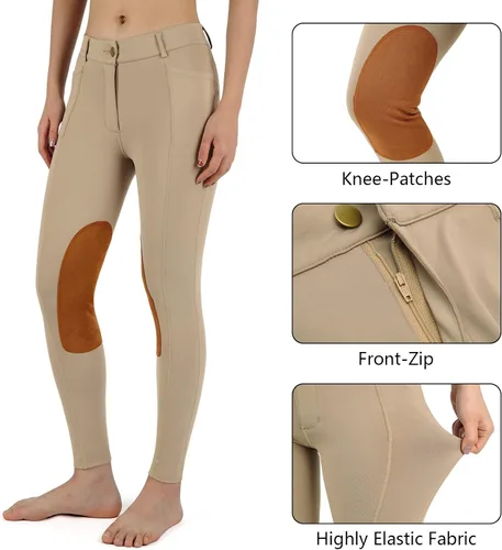 Vista 4 de Beroy Montura a Caballo -Pantalones para Mujer Ecuestre-Calzones - Mallas de Entrenamiento Ecuestre para Damas de Asiento Completo con Bolsillos
