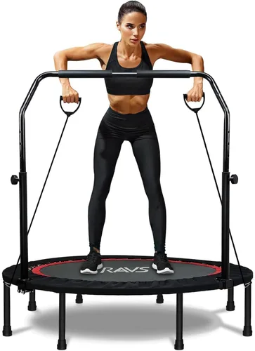 Vista 10 de RAVS Mini Trampolín para Niños y Adultos de 40"/48" Plegable de Fitness Reboteador Trampolín para Niños con Manija Ajustable en Altura de 5 Niveles