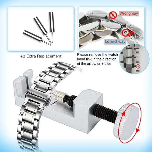 Vista 3 de BYNIIUR Kit de reparación de reloj herramientas de barra de resorte abridor de caja de reloj kit de herramientas de repuesto de batería de reloj