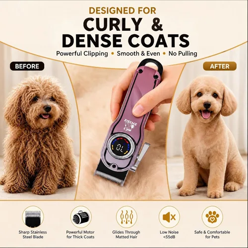 Vista 5 de Cortapelos para perros pequeños y medianos, kit de aseo inalámbrico Rosa