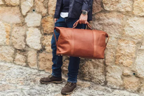 Vista 7 de Piel Leather Bolso de mano grande, Saddle, Bolso de mano grande