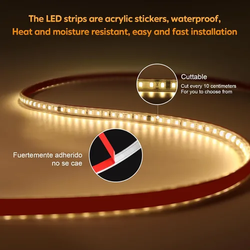 Vista 3 de Tiras de Luces LED de CA 120V de 3.28 Pies Blanco Cálido con Enchufe de EE.UU. 1M Luces LED Cortables SMD 2835 de 110 Voltios Cintas de Luces LED