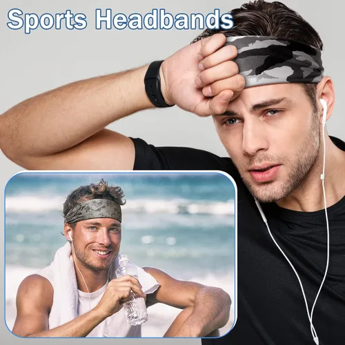 Vista 6 de 9 diademas deportivas para hombres, cintillo de camuflaje que absorbe el sudor, banda ancha para el sudor para la cabeza, baloncesto, fútbol