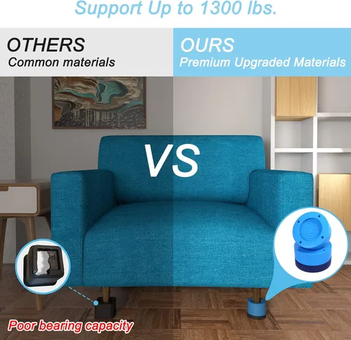 Vista 4 de Elevadores ajustables para muebles de cama elevan cualquiera de 1.3 pulgadas o 2.3 pulgadas, elevador de cama resistente para sofá, silla, sofá