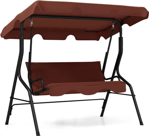 Vista 15 de RELAX4LIFE Silla columpio para porche para 3 personas, columpio para exteriores con toldo ajustable, cojín extraíble y soporte de marco de metal