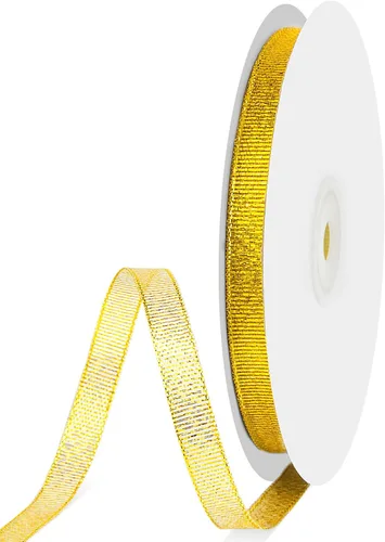 Vista 8 de Cinta de purpurina dorada de 1 pulgada x 25 yardas, cinta de tela metálica brillante para manualidades, envoltura de regalos, bodas, decoración