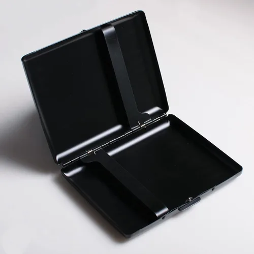 Vista 4 de Caja de cigarrillos de metal, para mujeres y hombres, clip de resorte portátil de doble cara, capacidad para cigarrillos de 18-20 de 3.937 in (negro)