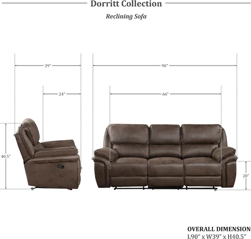 Vista 3 de Lexicon Sofá reclinable doble manual, sofá reclinable de pared de microfibra pulida para comodidad de la sala de estar, asientos de espuma sobre