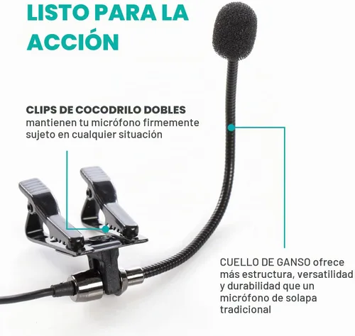 Vista 4 de Movo ACM400 Micrófono omnidireccional de cuello de ganso flexible para Motovlogging, micrófono de casco para cámara de acción Moto Vlog - Micrófono