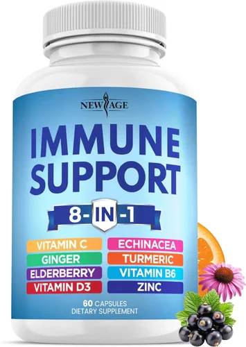 Vista 11 de Suplemento potenciador de apoyo inmunológico 8 en 1 con equinácea, vitamina C y zinc 50mg, vitamina D 5000 UI, cúrcuma curcumina y jengibre, B6
