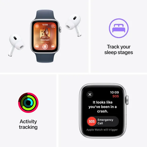 Vista 5 de Apple Watch SE (2ª generación) [GPS 1.575 in] Smartwatch con caja de aluminio Starlight con bucle deportivo Starlight. Monitor de fitness y sueño