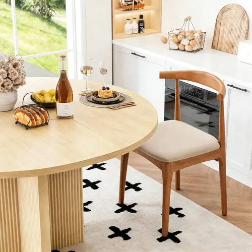 Vista 7 de Mesa de comedor extensible, redonda de 35.4 pulgadas a 47.2 pulgadas, mesa de comedor de madera ovalada con hoja de extensión, moderna mesa