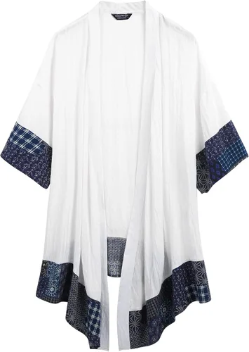 Vista 4 de COOFANDY Cárdigan de algodón con cuello de chal con volantes para hombre, cárdigan largo tipo kimono