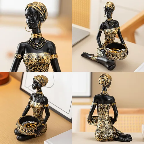 Vista 9 de Rayberro African Women Sculpture,7.48" Black Women Figurine Home Decor Tribal Lady African American Women Statue,Storage Decoration,Collectible