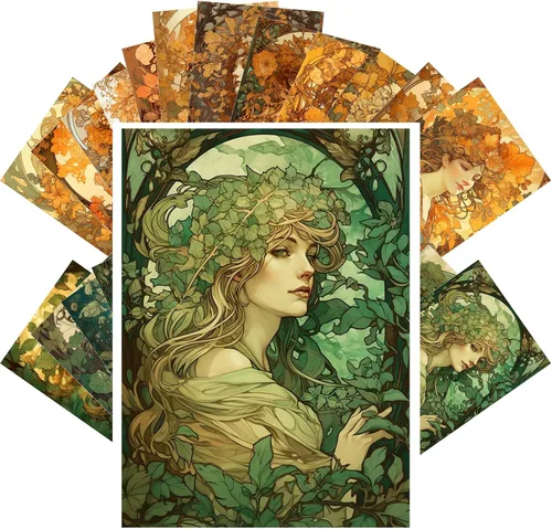 Vista 10 de PIXILUV Postales vintage (24 piezas de 4 x 6 pulgadas cada una) Retratos pacíficos de Art Nouveau de hermosas mujeres florales en vestidos fluidos
