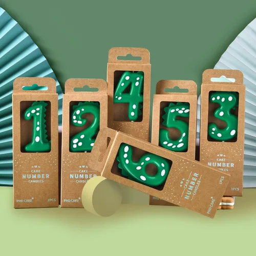 Vista 5 de PHD CAKE Velas de cumpleaños de 7.01 cm de dinosaurio verde con números del 5, velas de dinosaurio con números, velas de número para pastel