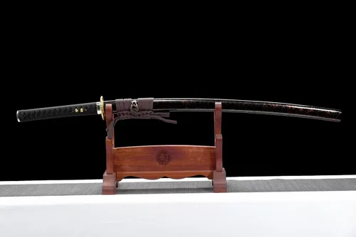 Vista 2 de Katana de acero forjado a mano de 41 pulgadas, espada samurái funcional de espiga completa con hoja pulida de espejo muy afilada, Katana de dragón