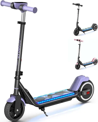 Vista 10 de ECOROAD EK6 - Patinete eléctrico para niños para velocidades de 6-12, 3/6/10 mph para máxima comodidad y altura ajustable, 150 W y doble freno