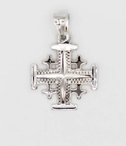 Vista 10 de Colgante Cruz Cruzado Jerusalén de Plata de Ley (925) Artesanal en Tierra Santa. Grabado por máquina de corte de diamantes., Metal