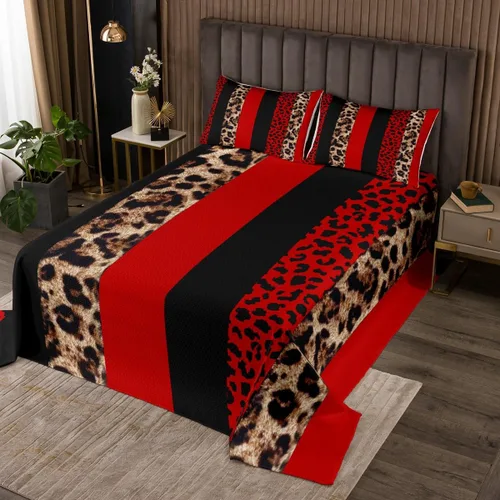 Vista 17 de Juego de colcha con lazo para niños, tamaño individual, diseño de cebra y leopardo con purpurina, decoración de habitación para niñas y mujeres