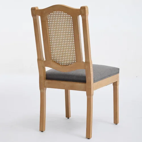 Vista 7 de Solid Wood Rattan-Back Dining Chairs Set of 2 with Linen Cushion & S-Springs, Durable Table & Chair Sets for Dining Room, Kitchen, Cafe, Living Room