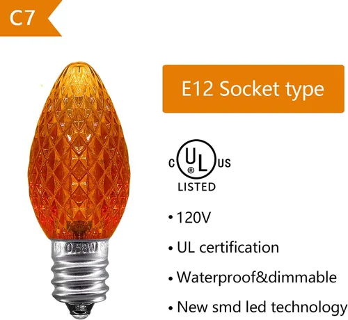 Vista 5 de Caja de 25 bombillas LED C7 de repuesto con certificación UL, 2 LED SMD en cada bombilla C7 regulable para tira de luces al aire libre, totalmente