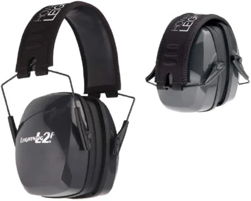 Vista 2 de Howard Leight de Honeywell Leightning L2F Orejeras plegables delgadas para tiro electrónico (R-01525) Negro/Gris Grande