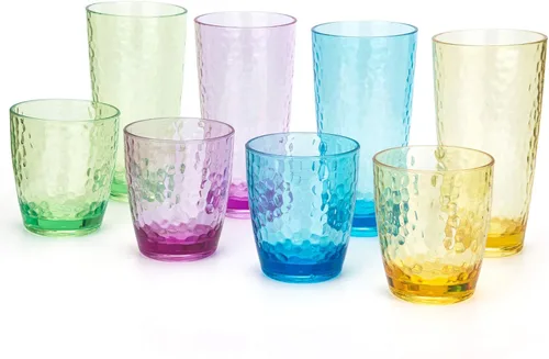 Vista 9 de KOXIN-KARLU Vasos acrílicos de plástico martillados de 15 onzas y 26 onzas, juego de 8 vasos transparentes