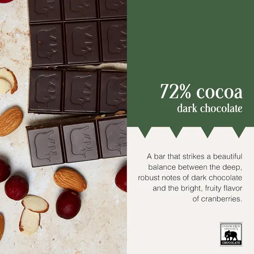Vista 4 de Barra de chocolate negro de especies en peligro de extinción con arándanos y almendras (72% de cacao)